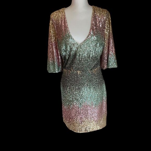 One33 Social Mint Multi Hombre Sequin Dress Size 12 NWT - Picture 2 of 9